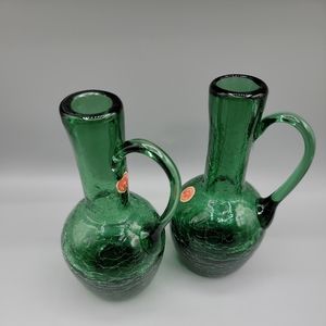 Emerald Green Crackle Glass 5" Smooth Top Jugs Small Made in Italy